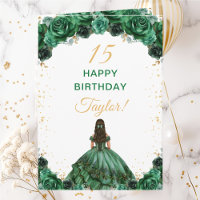 Dark Green Princess Floral Happy Birthday