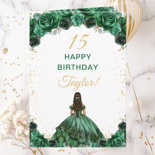 Dark Green Princess Floral Happy Birthday Karte