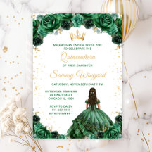 Dark Green Princess Floral Quinceañera
