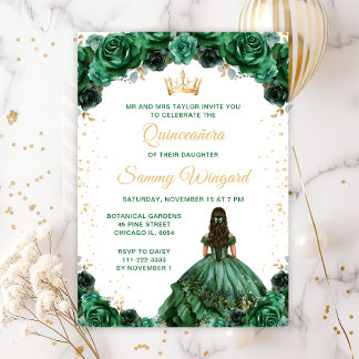 Dark Green Princess Floral Quinceañera Einladung