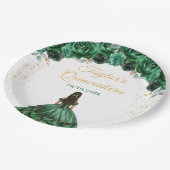 Dark Green Princess Floral Quinceañera Pappteller (Schrägansicht)