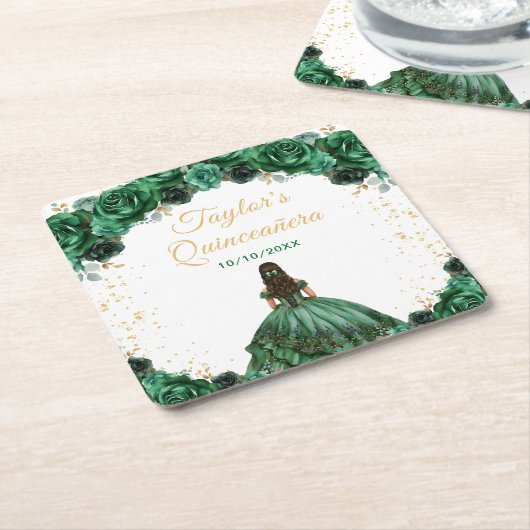 Dark Green Princess Floral Quinceañera Rechteckiger Pappuntersetzer (angewinkelt)