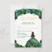 Dark Green Princess Floral Quinceañera RSVP Karte (Vorderseite)