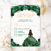 Dark Green Princess Floral Quinceañera RSVP Karte
