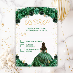 Dark Green Princess Floral Quinceañera RSVP Karte