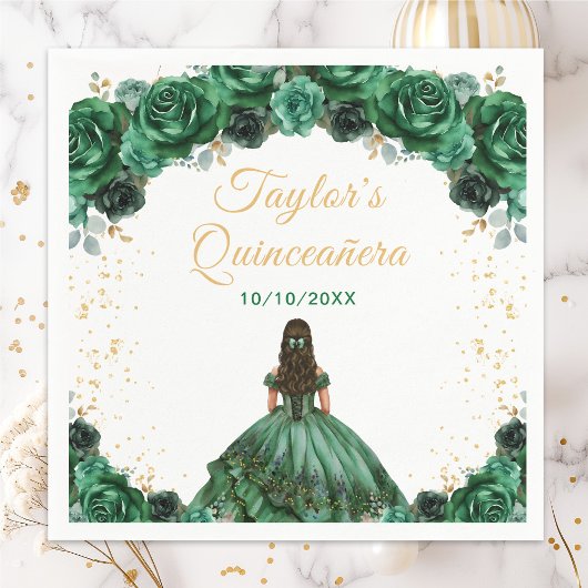 Dark Green Princess Floral Quinceañera Serviette