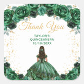 Dark Green Princess Quinceañera Vielen Dank Quadratischer Aufkleber (Vorderseite)