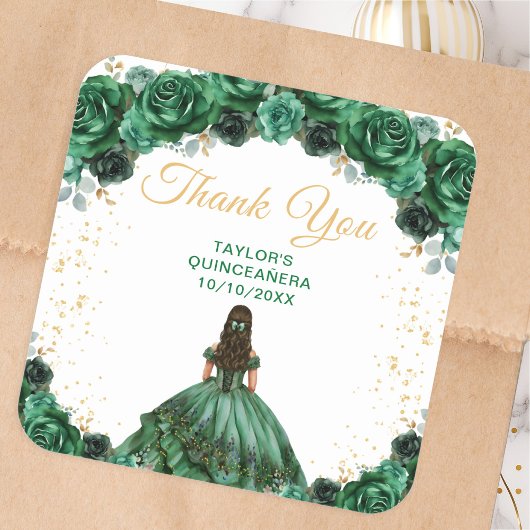 Dark Green Princess Quinceañera Vielen Dank Quadratischer Aufkleber