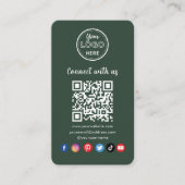 Dark Green QR Code Connect With Us Social Media Visitenkarte (Vorderseite)