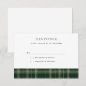 Dark Green Scottish Tartan Wedding RSVP Karte (Vorne/Hinten)