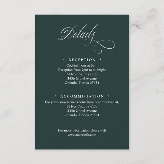 Dark Green Script Details Enclosure Card Begleitkarte (Vorderseite)