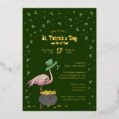 Dark Green Shamrock Flamingo St Patrick's Day Folieneinladung (Vorderseite)