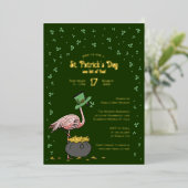 Dark Green Shamrock Flamingo St Patrick's Day Folieneinladung (Stehend vorne)