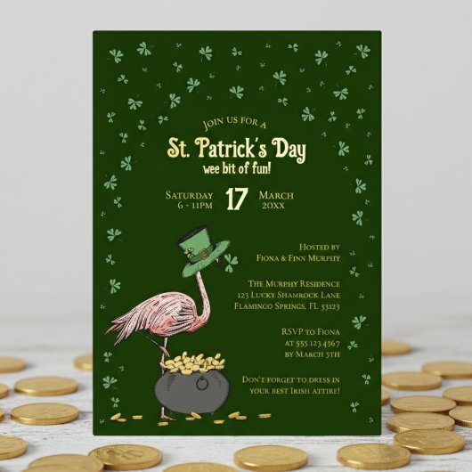 Dark Green Shamrock Flamingo St Patrick's Day Folieneinladung