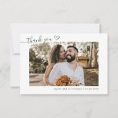 Dark Green Simple Foto Heart Script Wedding Dankeskarte (Vorderseite)