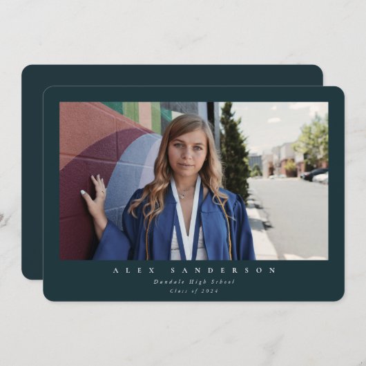 Dark Green Simple Modern Single Foto Abschluss Ankündigung (Vorne/Hinten)