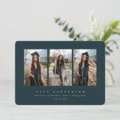 Dark Green Simple Modern Triple Foto Abschluss Ankündigung (Stehend Vorderseite)