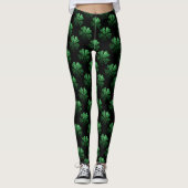 Dark Green sparkle Shamrock Clover pattern black Leggings (Vorderseite)