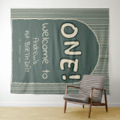 Dark Green Stripes 1st Birthday Backdrop Wandteppich (Beispiel (Horizontal))