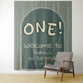 Dark Green Stripes 1st Birthday Backdrop Wandteppich (Beispiel)