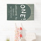 Dark Green Stripes 1st Birthday Banner (Insitu)