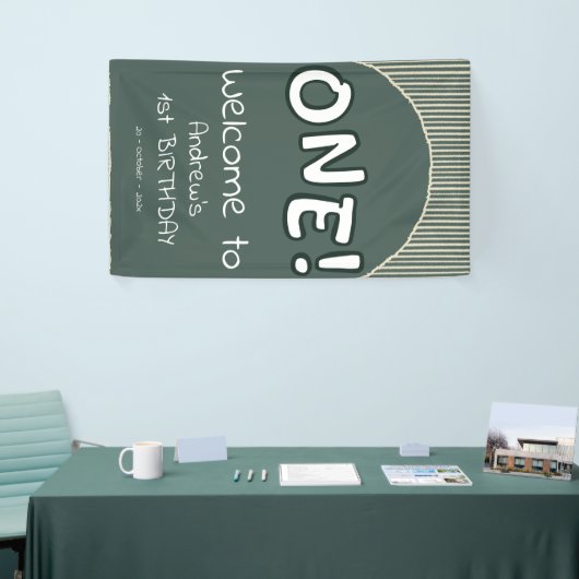 Dark Green Stripes 1st Birthday Banner (Messeveranstaltung)