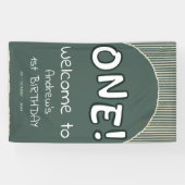 Dark Green Stripes 1st Birthday Banner (Horizontal)