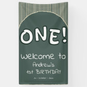 Dark Green Stripes 1st Birthday Banner (Vertikal)