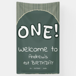 Dark Green Stripes 1st Birthday Banner
