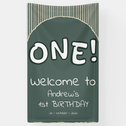 Dark Green Stripes 1st Birthday Banner (Vertikal)