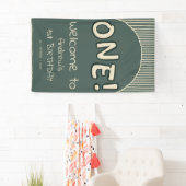 Dark Green Stripes 1st Birthday Banner (Insitu)