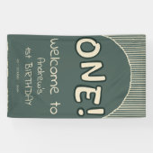 Dark Green Stripes 1st Birthday Banner (Horizontal)