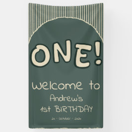 Dark Green Stripes 1st Birthday Banner