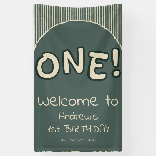 Dark Green Stripes 1st Birthday Banner (Vertikal)