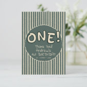 Dark Green Stripes 1st Birthday Dankeskarte (Stehend Vorderseite)