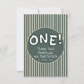 Dark Green Stripes 1st Birthday Dankeskarte (Vorderseite)