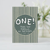 Dark Green Stripes 1st Birthday Dankeskarte (Stehend Vorderseite)
