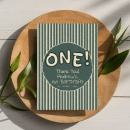 Dark Green Stripes 1st Birthday Dankeskarte