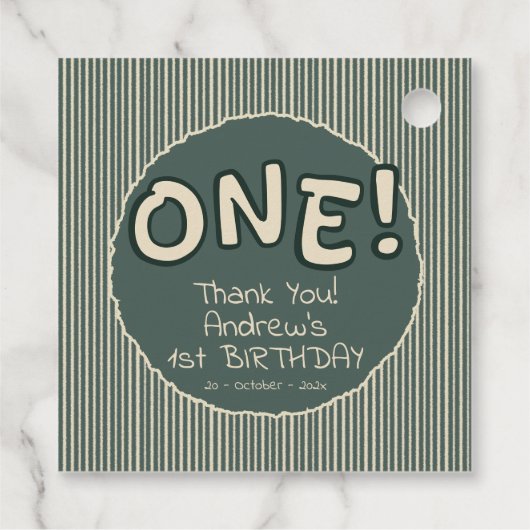 Dark Green Stripes 1st Birthday Geschenkanhänger (Rückseite)