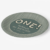 Dark Green Stripes 1st Birthday Pappteller (Schrägansicht)