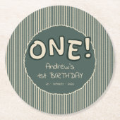 Dark Green Stripes 1st Birthday Runder Pappuntersetzer (Vorderseite)