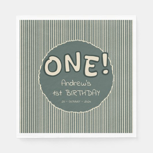 Dark Green Stripes 1st Birthday Serviette (Vorderseite)