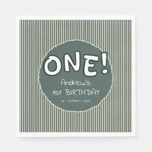 Dark Green Stripes 1st Birthday Serviette (Vorderseite)