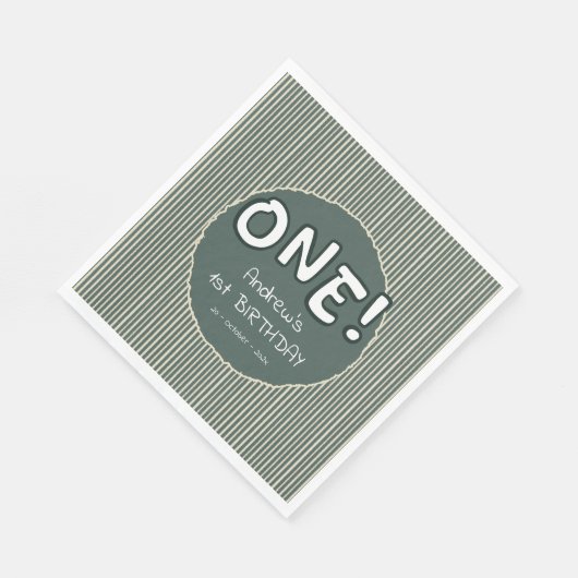 Dark Green Stripes 1st Birthday Serviette (Ecke)