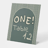 Dark Green Stripes 1st Birthday Table Numbers Sockelschild (Vorderseite)