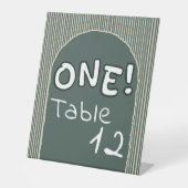 Dark Green Stripes 1st Birthday Table Numbers Sockelschild (Vorderseite)