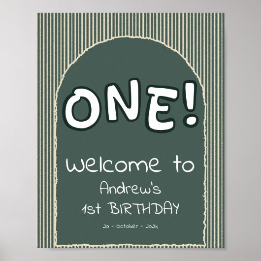 Dark Green Stripes 1st Birthday Welcome Sign Poster (Vorne)