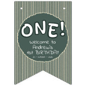 Dark Green Stripes 1st Birthday Wimpelkette (Erste Fahne)