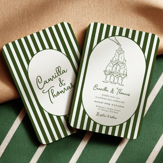Dark Green Stripes Wedding Einladung