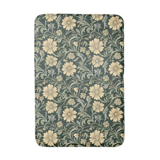 Dark green stylized yellow flowers  pattern  badematte (Vorderseite Vertikal)